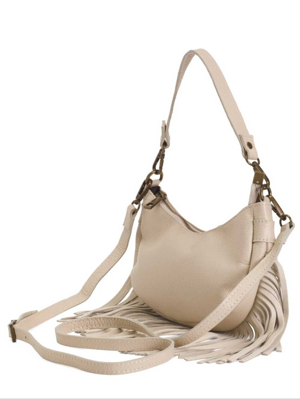 NWT Marlon Leather Fringe Cowgirl Western Crossbody Bag Purse Beige Cream Ivory